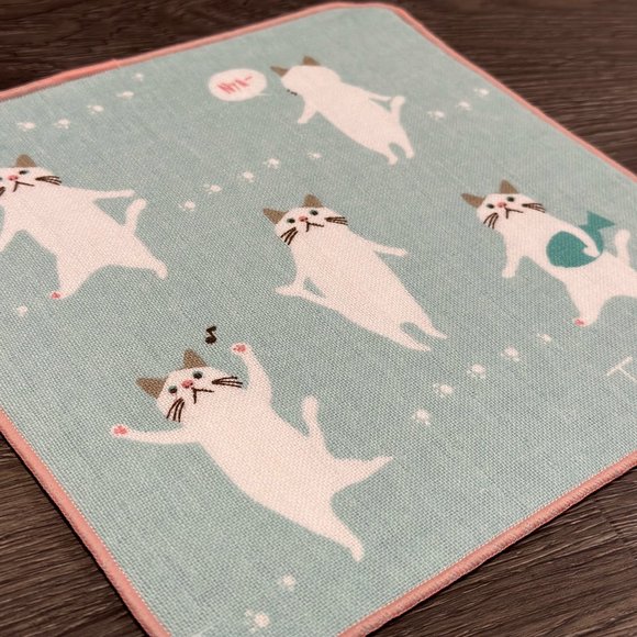 Kitten Cat Loves Exercise Japanese Handkerchief ❘ Hand Towel ❘ Face Towel (Blue) - Picture 2 of 6